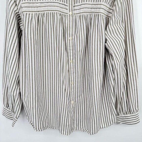 Loft Womens Striped Button-Down Blouse size XL Cotton gray gold metallic - Picture 4 of 14
